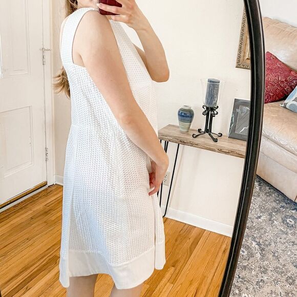 AKRIS Punto Textured Cotton Mini Dress Pleated White 14 - Picture 3 of 9